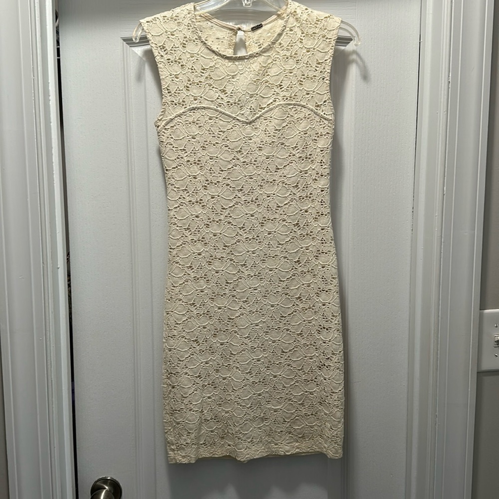 Poof Cream Lace Mini Dress